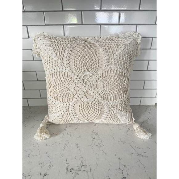 Vintage Floral Hand Crochet Lace Cushion Cover Pillowcase For  Sofa Bed 14"x14" - Picture 1 of 6